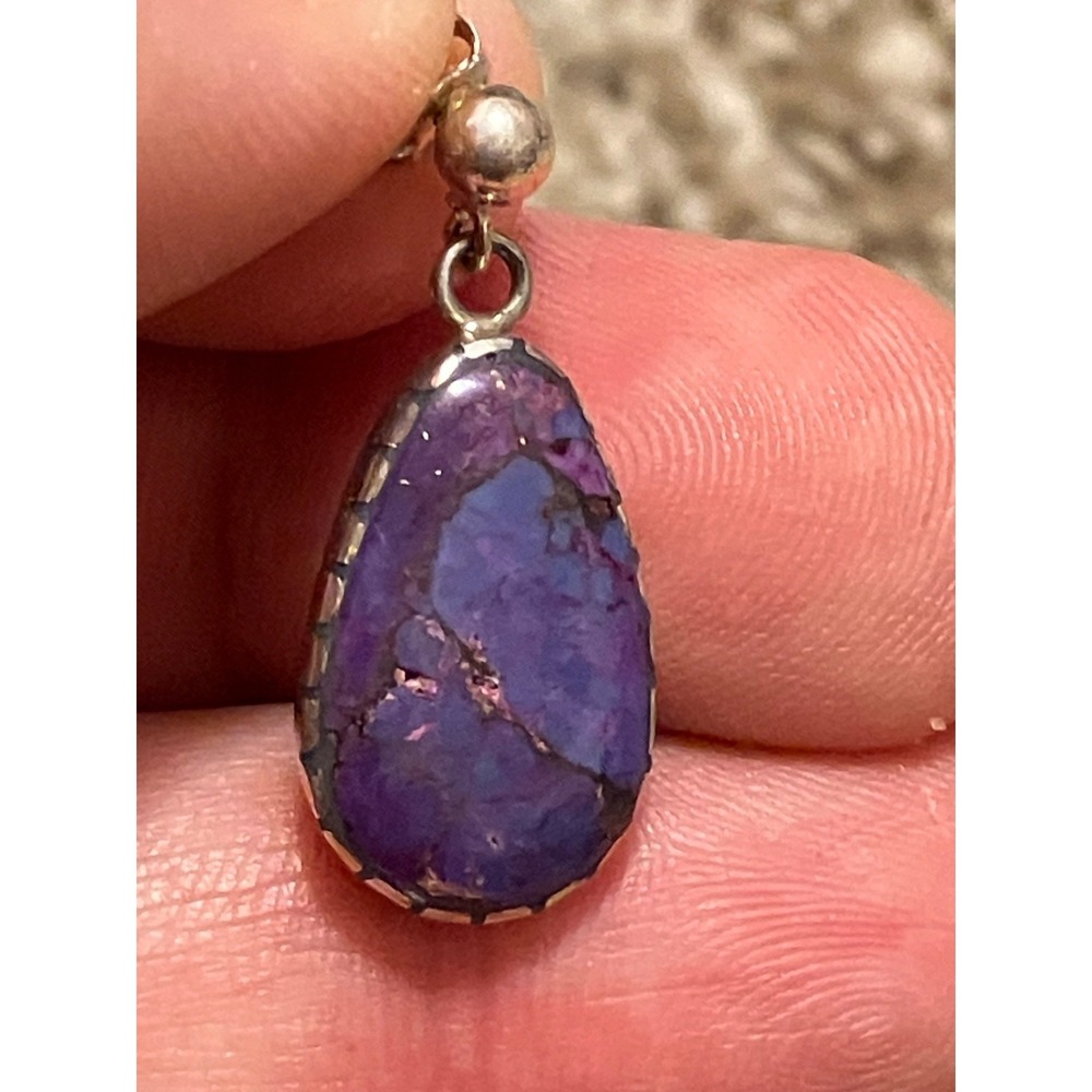 Beautiful Vibrant Purple-Copper Turquoise set in 925 Dangle Earrings - Picture 8 of 15